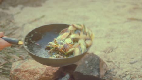 cooking seafood over a campfire