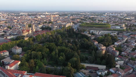 Aerial-view-of-the-botanical-garden-on-Montpellier-during-sunset-France