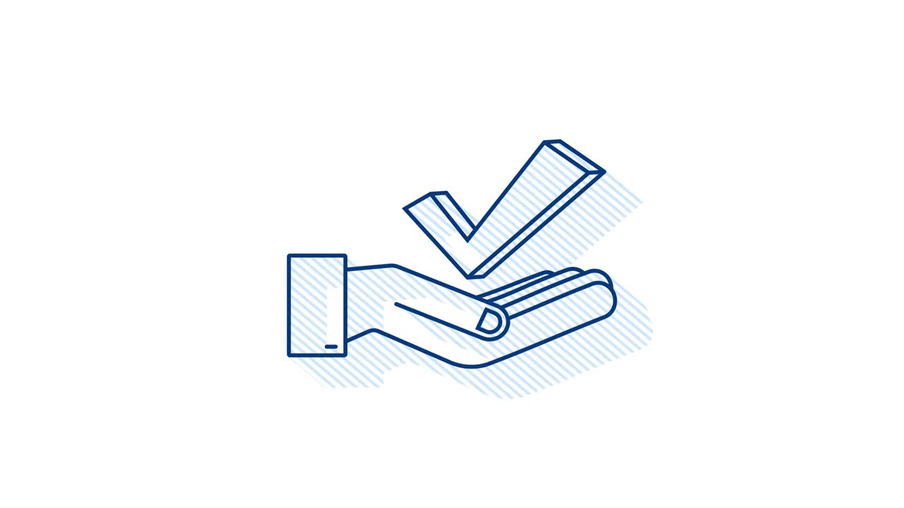 marca de verificación de sombra colgando sobre las manos. pegatina de estrella verde aprobada. gráfico de movimiento