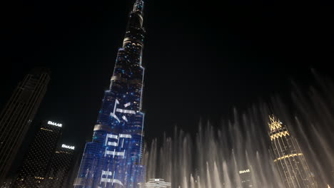 burj khalifa at night with fountains