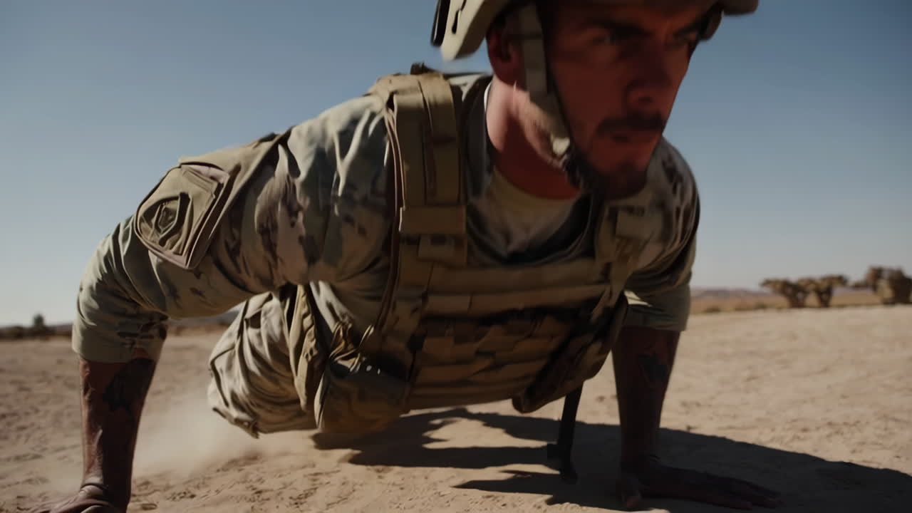 Soldier Doing Push-ups in the Desert