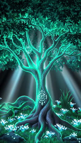 enchanted glowing tree in a mystical forest