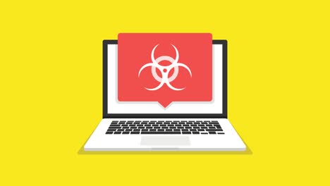 laptop with virus on the screen. loop animation. 4k resolution.