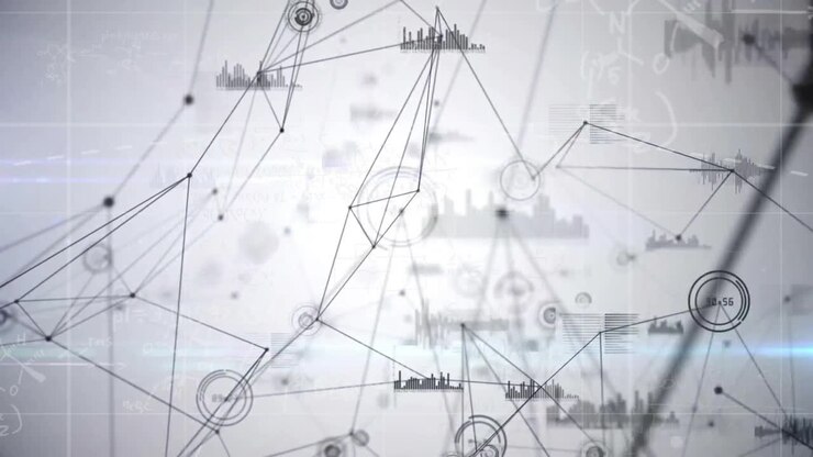 Network of connections and data processing animation over abstract background
