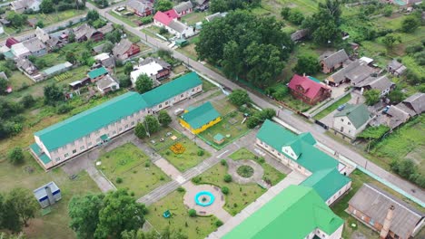 aerial drone of klevan town buildings and homes in rivne oblast ukraine