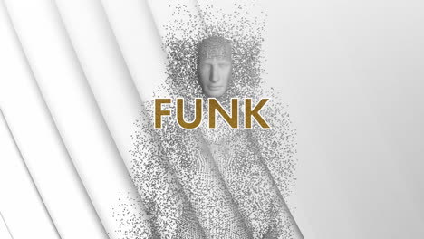 animación de texto funk sobre el cuerpo humano con partículas en fondo blanco