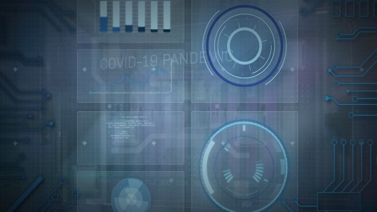 Animasjon av et grensesnitt med databehandling over et nærbilde av en dataserver.
