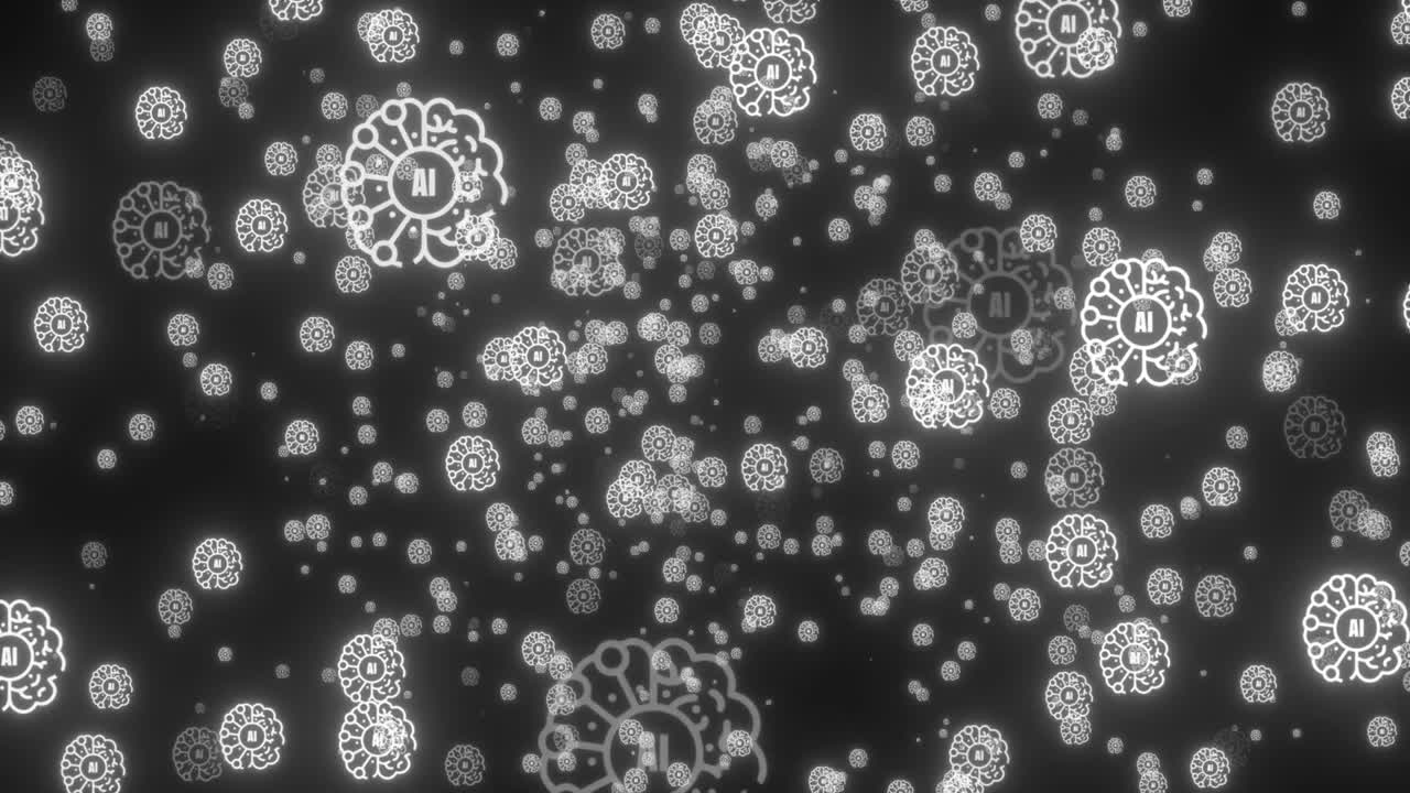 Futuristic holographic brain with vibrant lights, symbolizing artificial intelligence, neural networks, and advanced digital technology in a virtual environment.