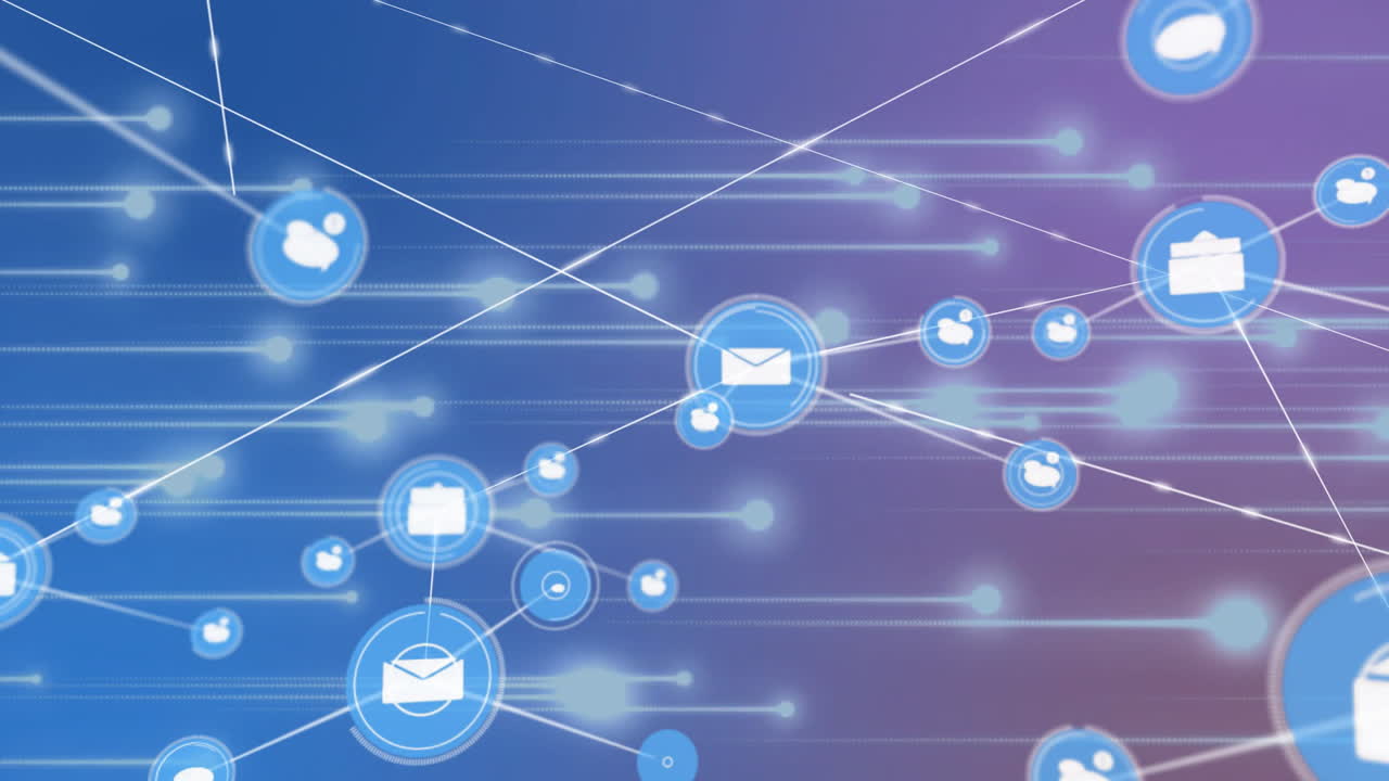 Animazione di rete di connessioni con icone email