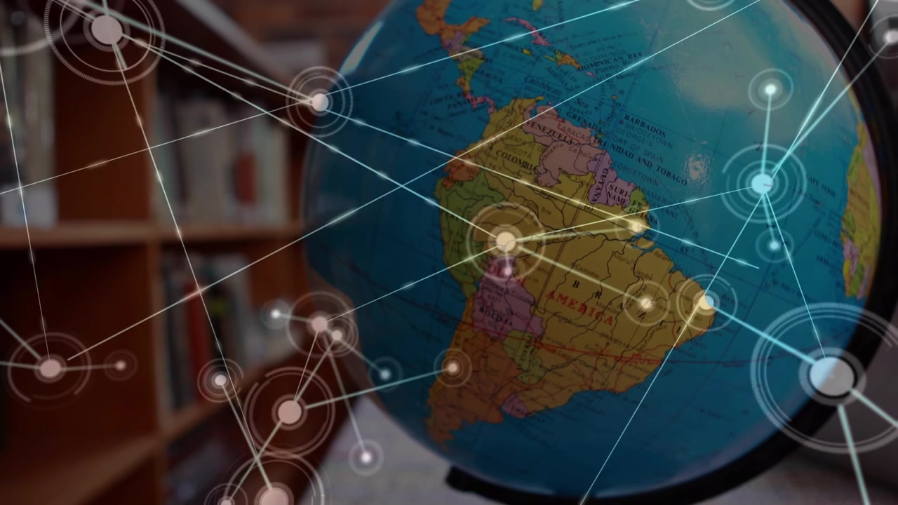 Animation of connections over globe at school