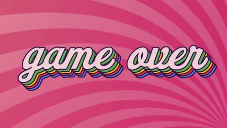 Digital-animation-of-game-over-text-with-rainbow-shadow-effect-against-pink-radial-background