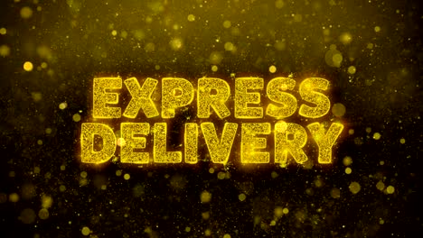 envío expreso de texto en la animación de partículas de brillo dorado.