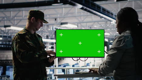 server room army experts deploy ai tech on green screen pc