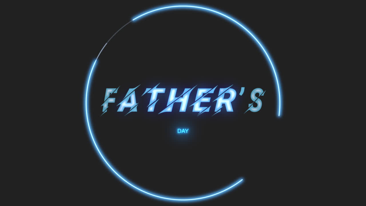 Testo moderno per la Festa del Papà con cerchio blu neon su gradiente nero di tendenza