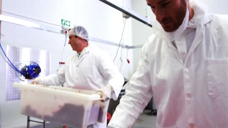 carniceros que preparan carne picada