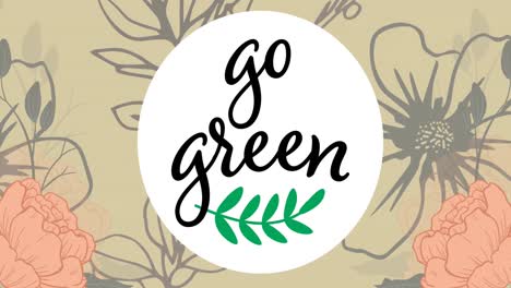 Go-Green-Text-Und-Blätter-Symbol-über-Rundem-Banner-Vor-Floralem-Design-Hintergrund