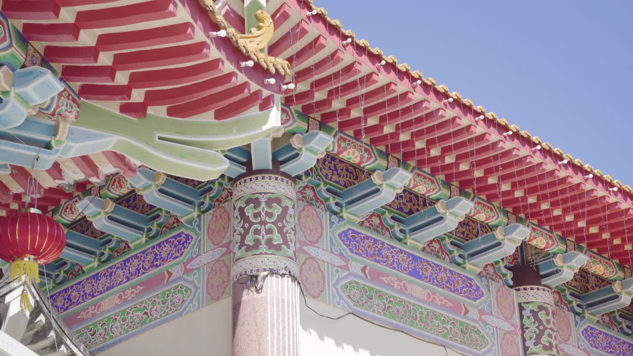Close-up View of Ornate Chinese Temple Roof
