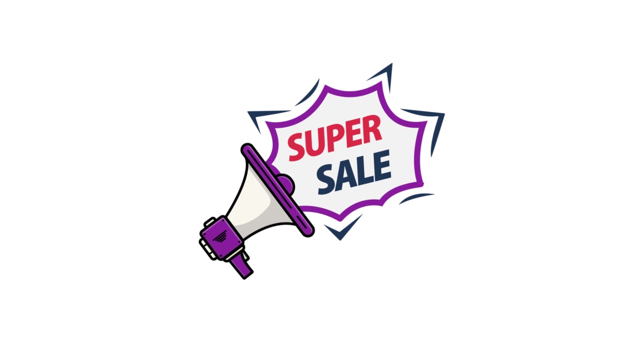 Annuncio animato di super saldi con icona a megafono