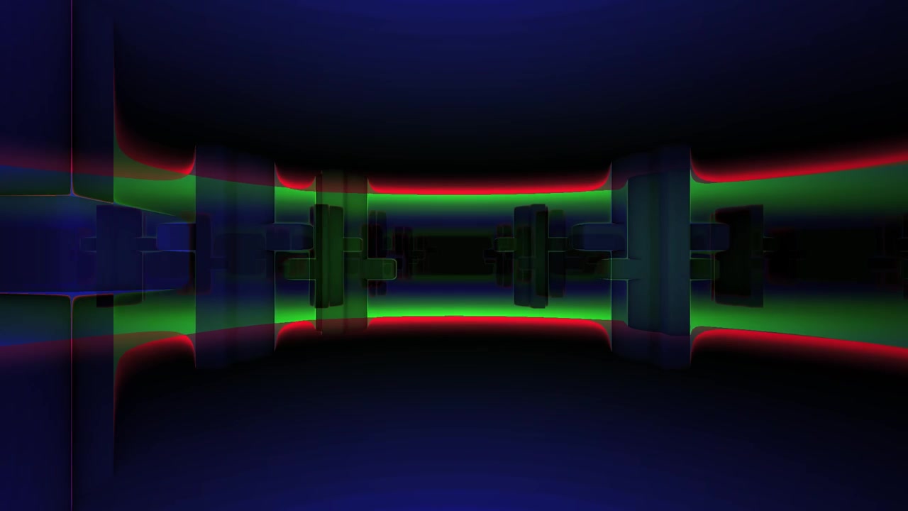 Abstract 3D Tunnel with Pulsing Neon Green and Blue Lights