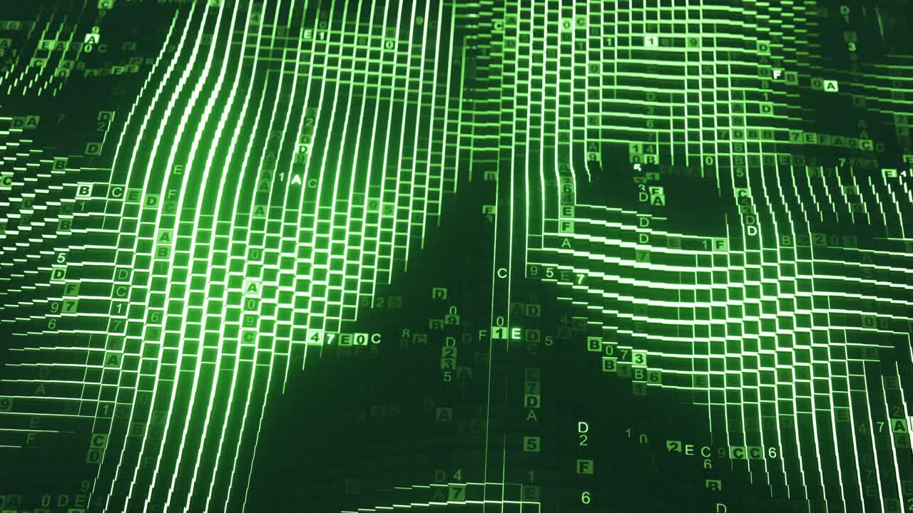 código de datos digitales verde bucle sin costuras animación de renderizado 3d