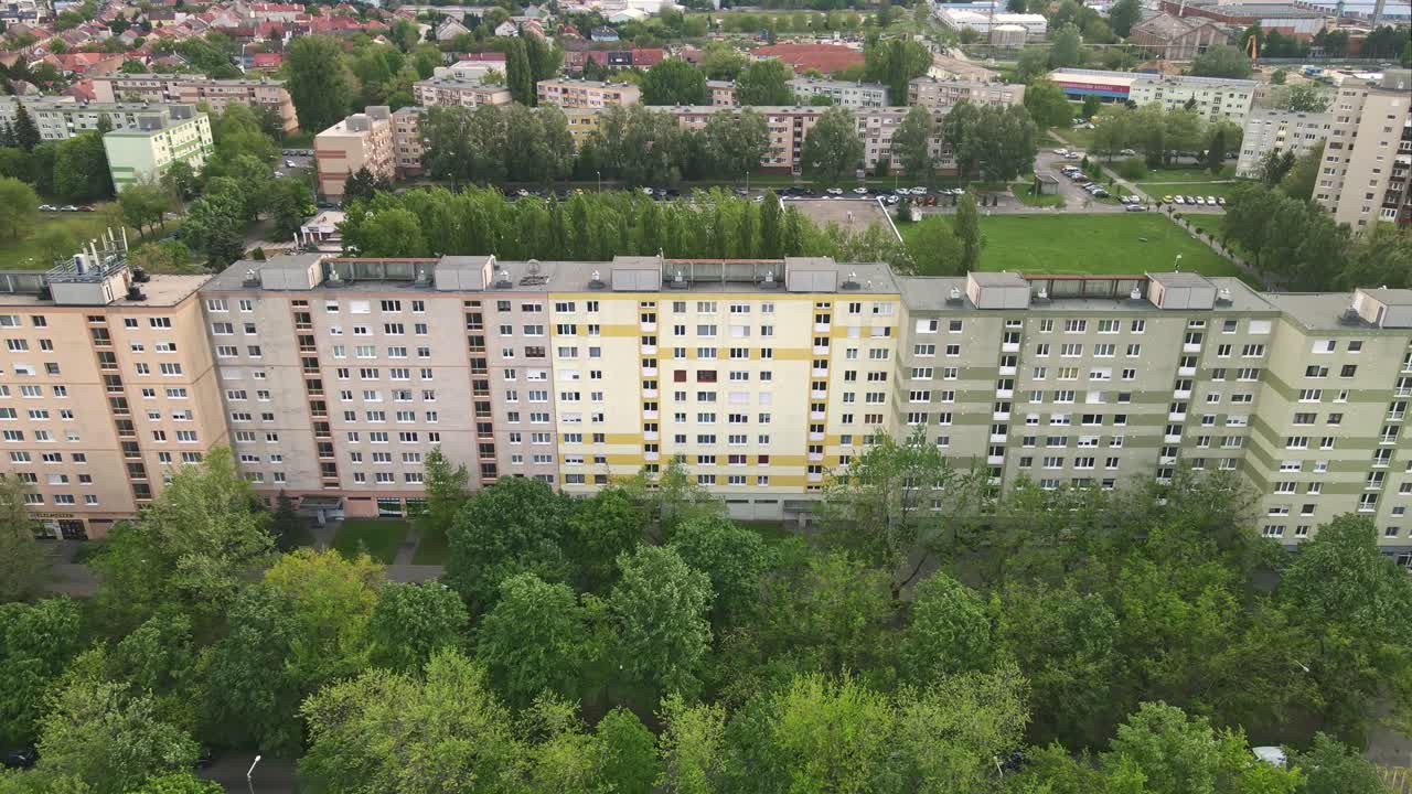 Flying over residential buildings with drone