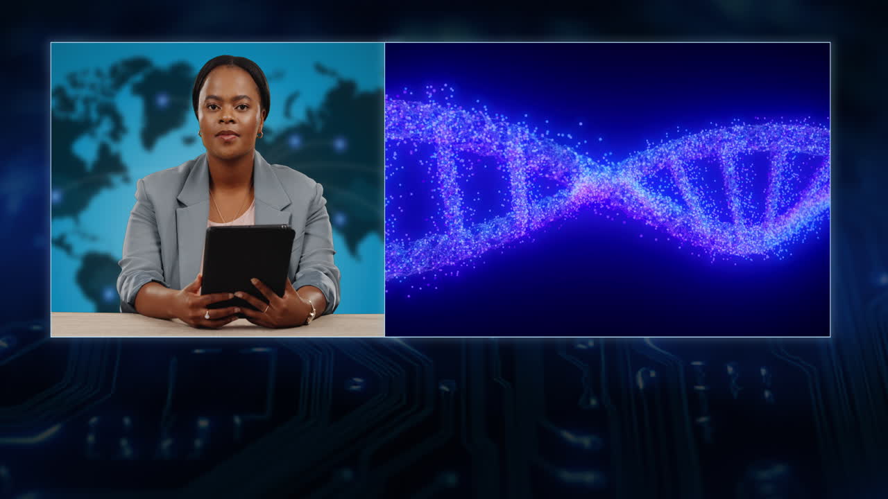 tv-nachrichten, frau und covid in der sendung