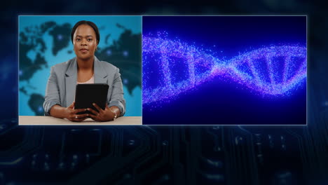 tv news, woman and covid on broadcast