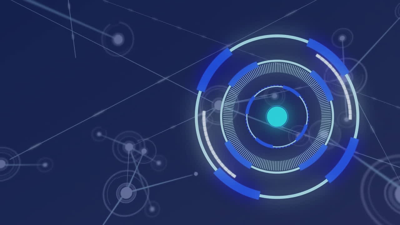 animación de la red de conexiones con escaneo de alcance en fondo azul