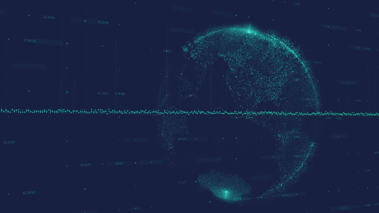 Animation of financial data processing over globe