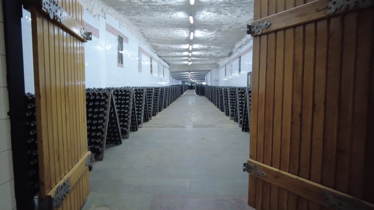 Wine bottles in a winery cellar