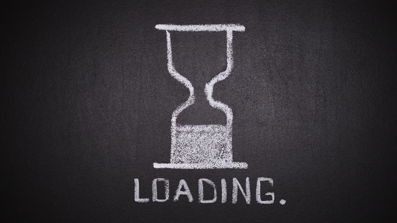 Stop motion hourglass rotating on black chalkboard