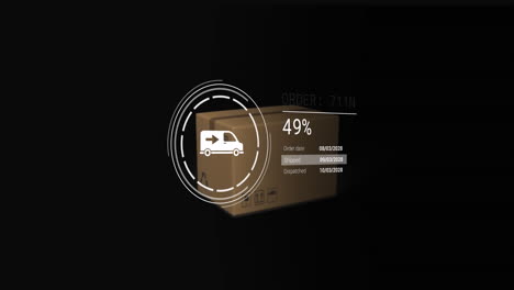 animación de iconos con procesamiento de datos sobre caja sobre fondo negro