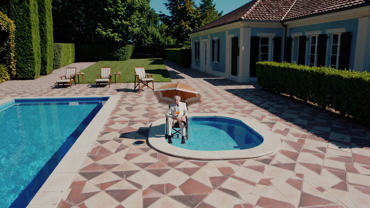 Man Relaxing in a Luxury Backyard Hot Tub