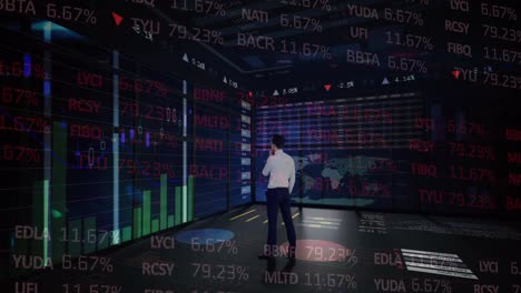 animación del procesamiento de datos financieros sobre el hombre de negocios
