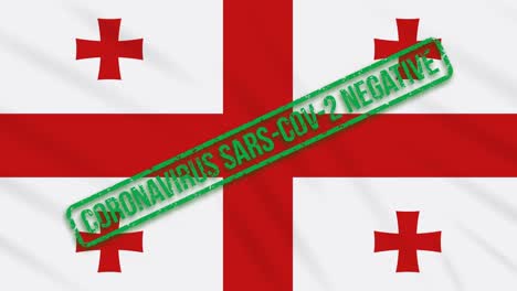 georgia swaying flag with a green stamp of freedom from coronavirus, loop