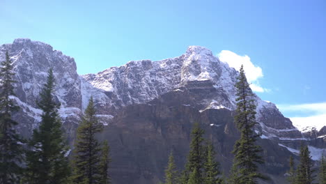 在加拿大荒野的雪顶山峰和针叶树森林中开车, 司机pov