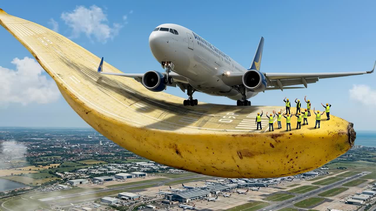 Gambar Konseptual Pesawat Mendarat di Landasan Pacu Pisang