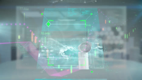 animation of data processing over digital screens moving in grey space