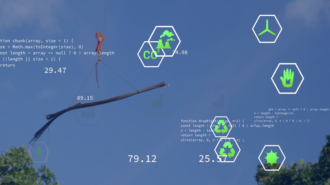 On start pole left red windsock rotating while hex icons appearing, updating and showing eco data