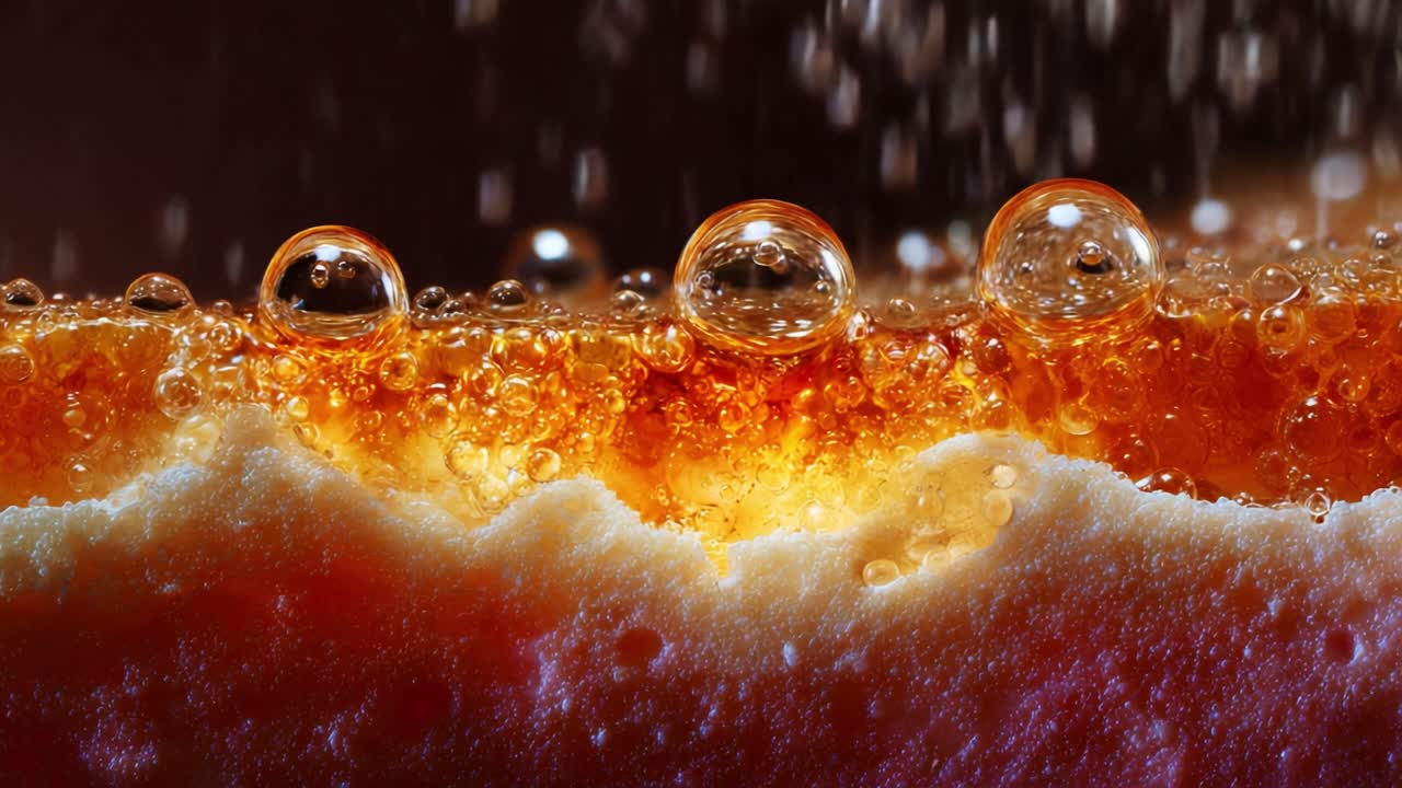 Incredible Macro Photography Displaying Intricate Details of Bubbles and Texture on a Juicy Slice, Showcasing the Beautiful Harmony of Light Reflection and Vibrant Colors