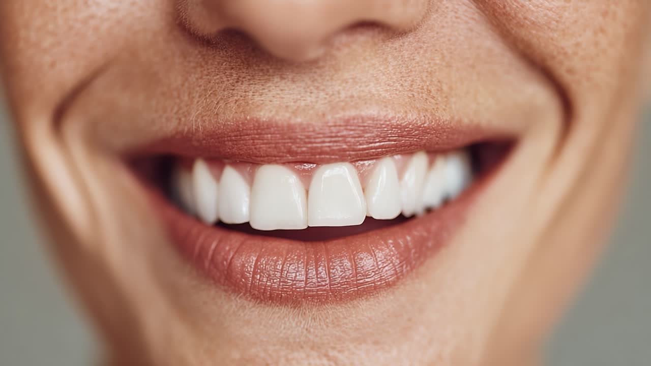 A Joyful Smile Showcasing Perfectly Aligned Teeth and Smooth Lips, Radiating Confidence and Happiness in a Close-Up Portrait