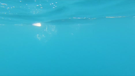 Underwater-point-of-view-of-a-shark-jumping-and-attacking-a-rowing-boat-at-sea