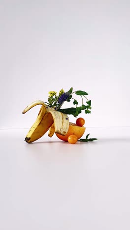 creative arrangement of fruits and flowers