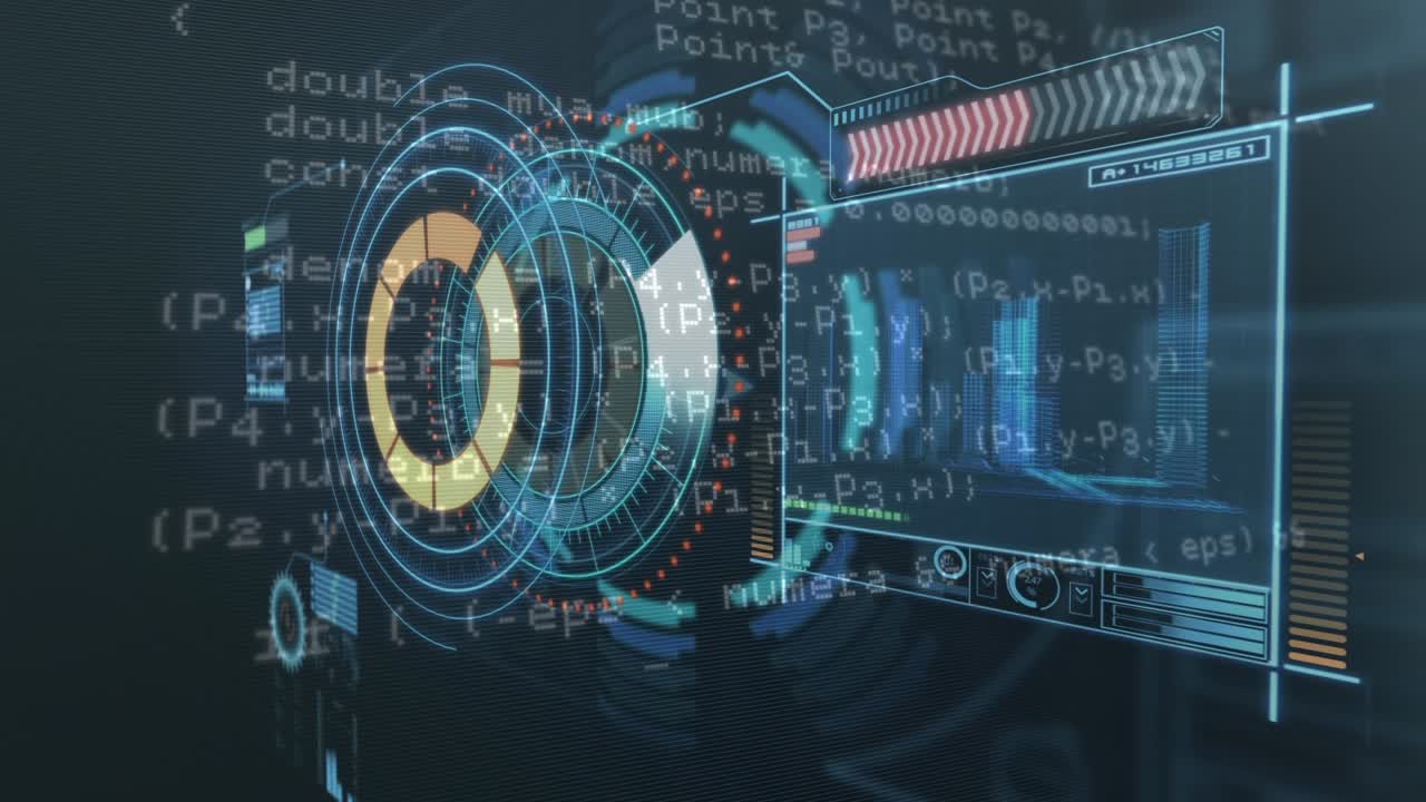 Animation of data processing over scan scope on dark background