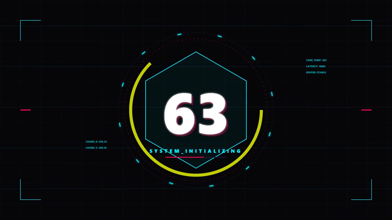Contatore di inizializzazione del sistema digitale con interfaccia HUD futuristica