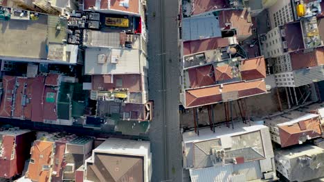 aerial view i̇stiklal avenue, taksim beyoglu, with drone from istanbul no people, covid-19 pandemic curfew istiklal street.