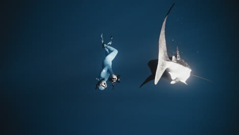 freediver encounters a whale shark