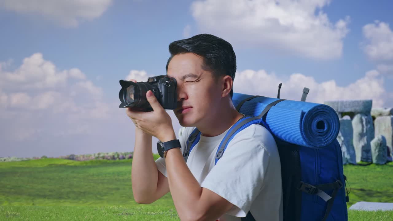 Photographer taking pictures in a beautiful landscape