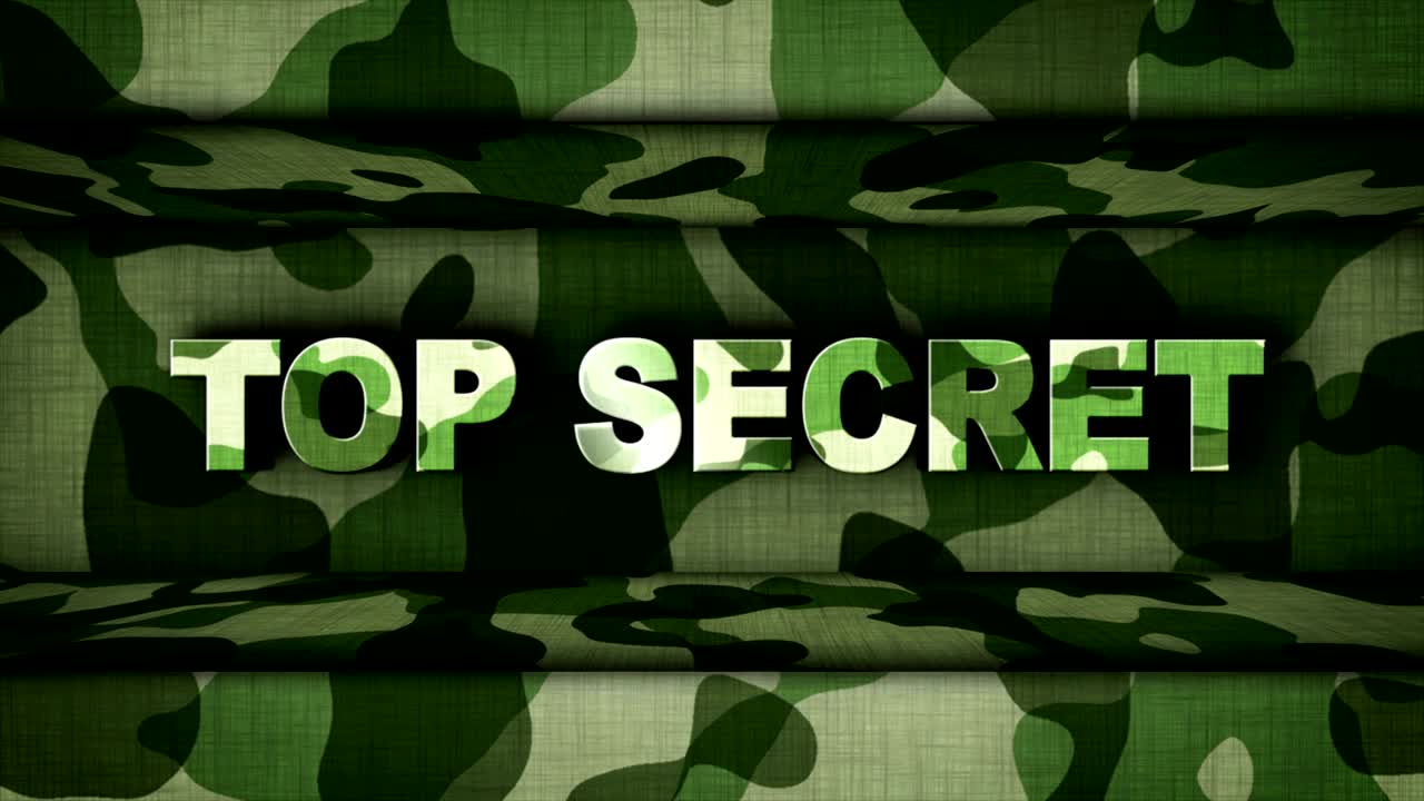 최고 비밀 텍스트 애니메이션과 군사 문, 배경, 렌더링, 루프