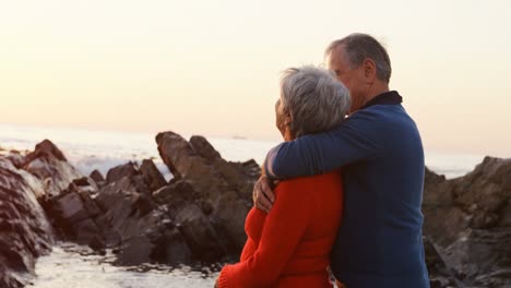 una pareja de ancianos abrazándose en la playa 4k